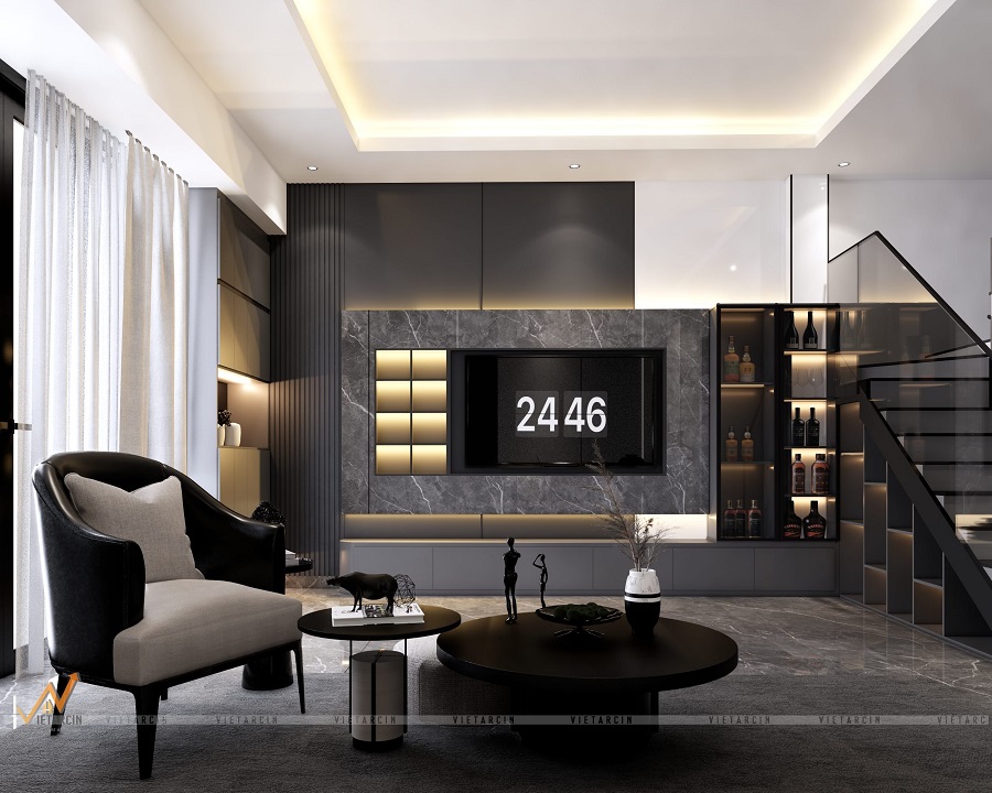 Mẫu ốp vách tivi tấm ốp than tre vân đá