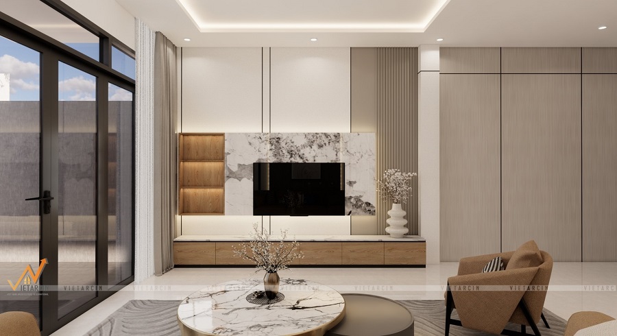 Tấm ốp than tre tạo vẻ đẹp sang trọng cho vách tivi