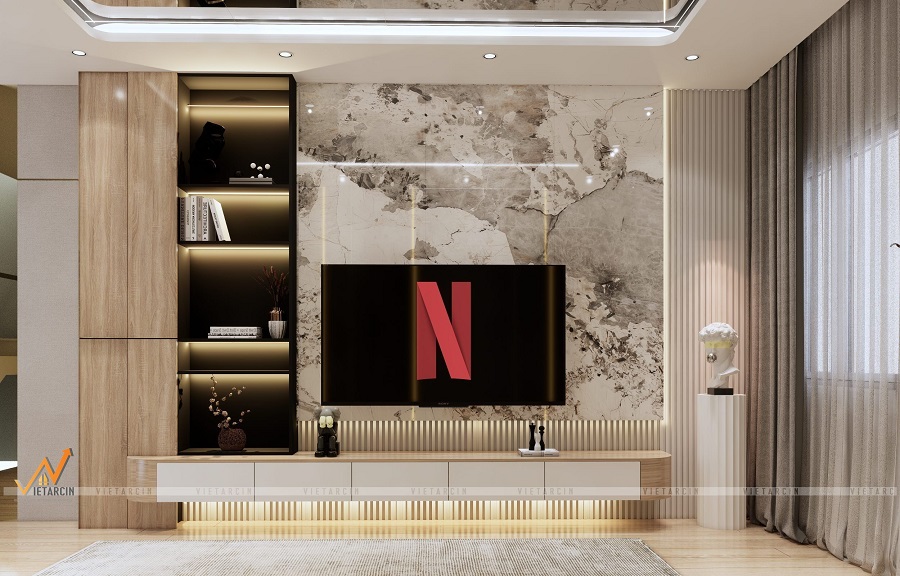 Tấm ốp than tre vách tivi là vật liệu cho thiết kế không gian sống hiện đại