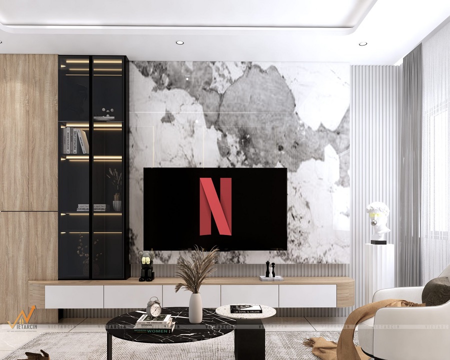 Tấm than tre vân đá ốp vách tivi