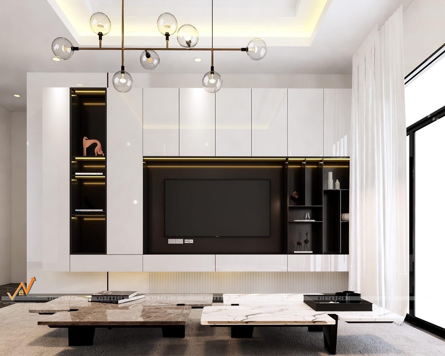 Mẫu tấm ốp than tre vách tivi đơn sắc tinh tế hiện đại