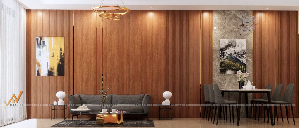 Thiết kế vách phòng khách – căn hộ nhà anh Sơn – Quận 12 3 Hình ảnh dự án ốp vách sofa phòng khách nhà anh Sơn