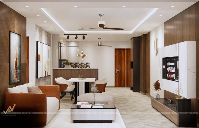 Thi công nội thất phòng khách liền bếp nhà anh Sơn Gò Vấp