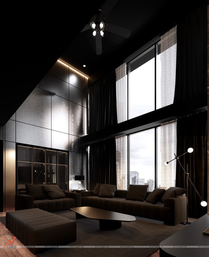 Thiết kế nội thất - căn hộ Penthouse Mr Cory - Quận 7 2 Hình ảnh thiết kế phòng khách Penthouse Quận 7 - 1