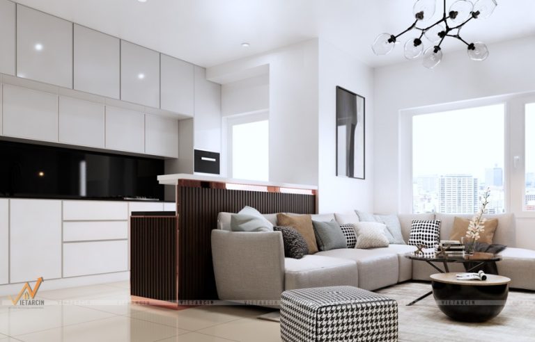 Thi công vách tường phòng khách nhà phố chị Nga Quận 7