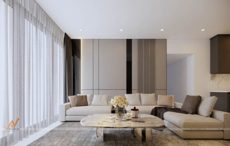 Thi công nội thất vách sofa căn hộ anh Minh Thủ Đức