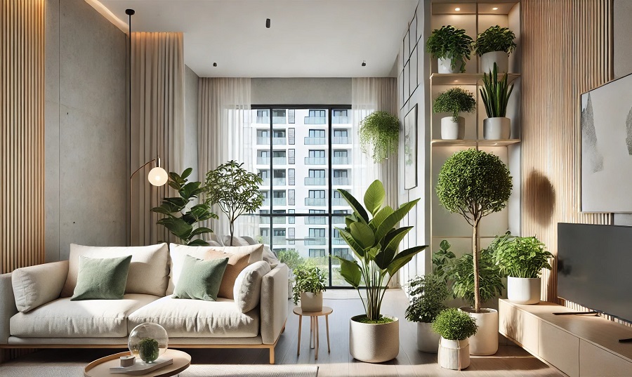 Mẫu cải tạo căn hộ chung cư 50m2 có cây xanh
