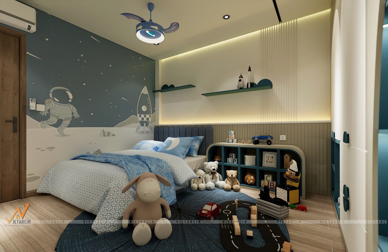Dự án sửa chữa cải tạo nội thất nhà chị Châu - Quận 8 14 Mẫu thiết kế phòng ngủ màu xanh cho bé trai