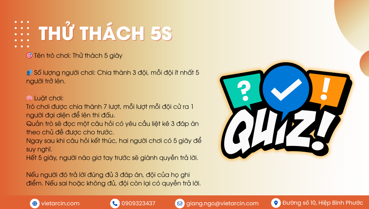 Workshop đào tạo nội bộ tại Vaidecor: Bức phá năng lực, nâng cao hiệu suất 4 Thử thách 5s tại workshop đào tạo nội bộ.
