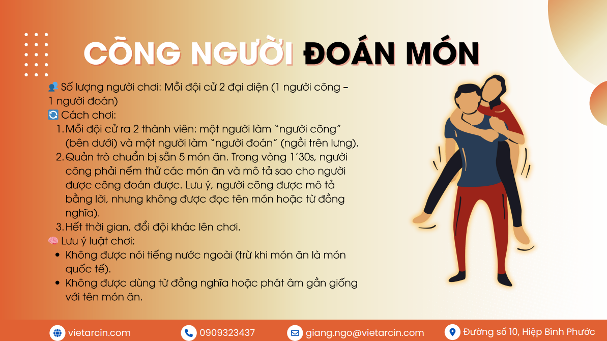 Workshop đào tạo nội bộ tại Vaidecor: Bức phá năng lực, nâng cao hiệu suất 5 Thử thách cõng người đoán món tại workshop đào tạo nội bộ