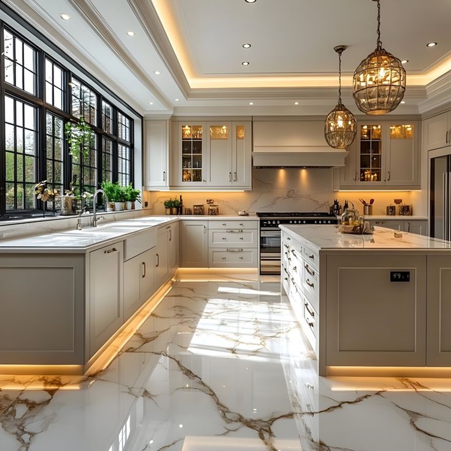 Khám phá 70 mẫu cải tạo nội thất nhà phố tân cổ điển mới nhất 4 Cải tạo nội thất nhà bếp tân cổ điển với đá marble.