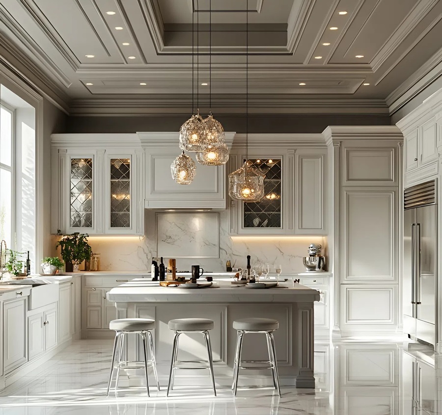 Khám phá 70 mẫu cải tạo nội thất nhà phố tân cổ điển mới nhất 10 Cải tạo nội thất phòng bếp tân cổ điển với đảo bếp làm trung tâm.