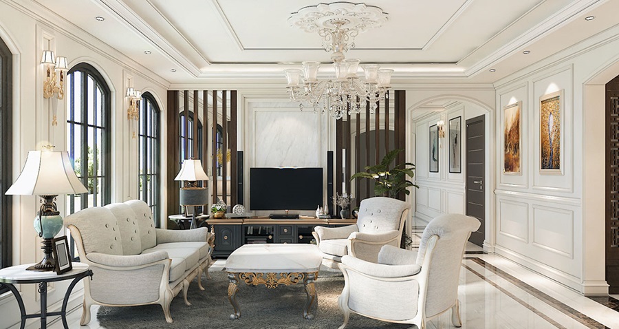 Khám phá 70 mẫu cải tạo nội thất nhà phố tân cổ điển mới nhất 3 Cải tạo nội thất phòng khách nhà phố tân cổ điển.