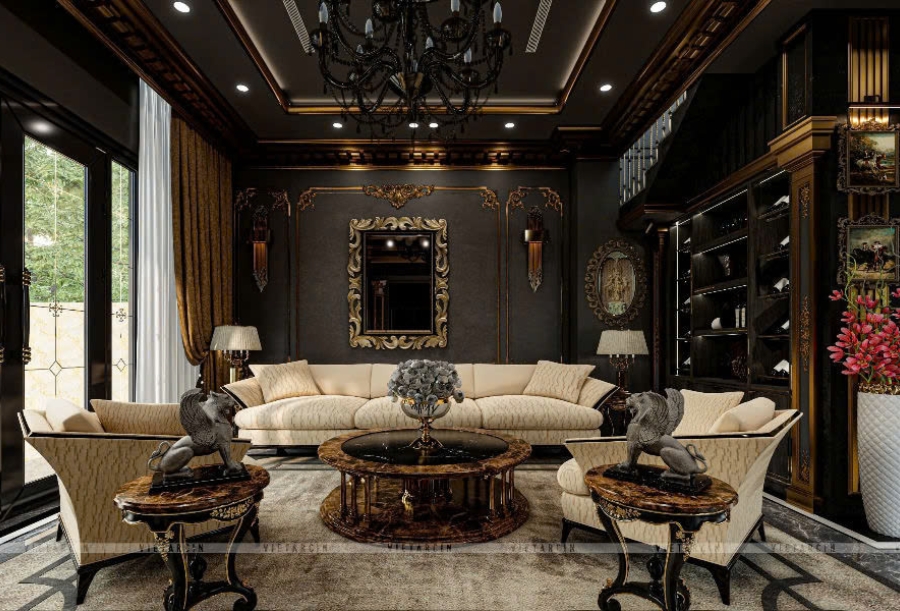 Cải tạo phòng khách biệt thự với phong cách Classic Luxury nhất quán, sang trọng