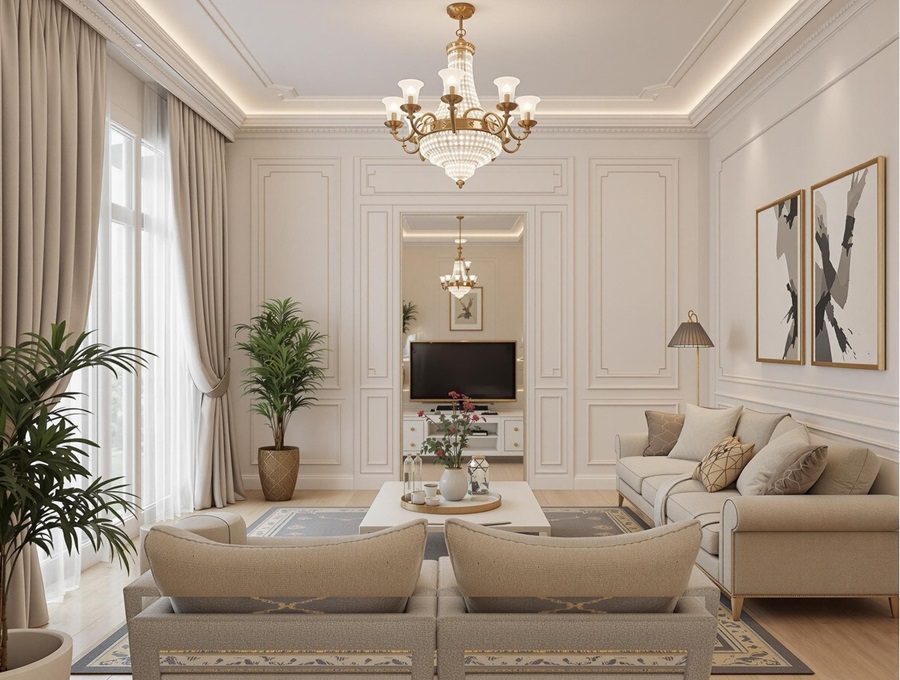 Khám phá 70 mẫu cải tạo nội thất nhà phố tân cổ điển mới nhất 5 Cải tạo phòng khách nhà phố tân cổ điển thanh lịch.