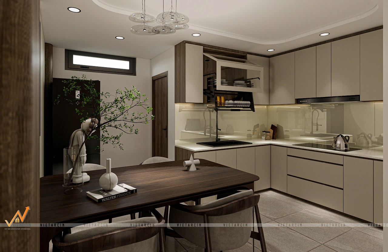 Ảnh thiết kế nội thất nhà phố anh Thảo - Nhà bếp tầng lửng