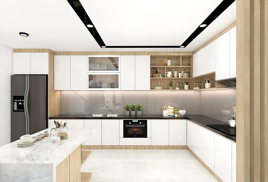 Bếp phủ laminate. 
