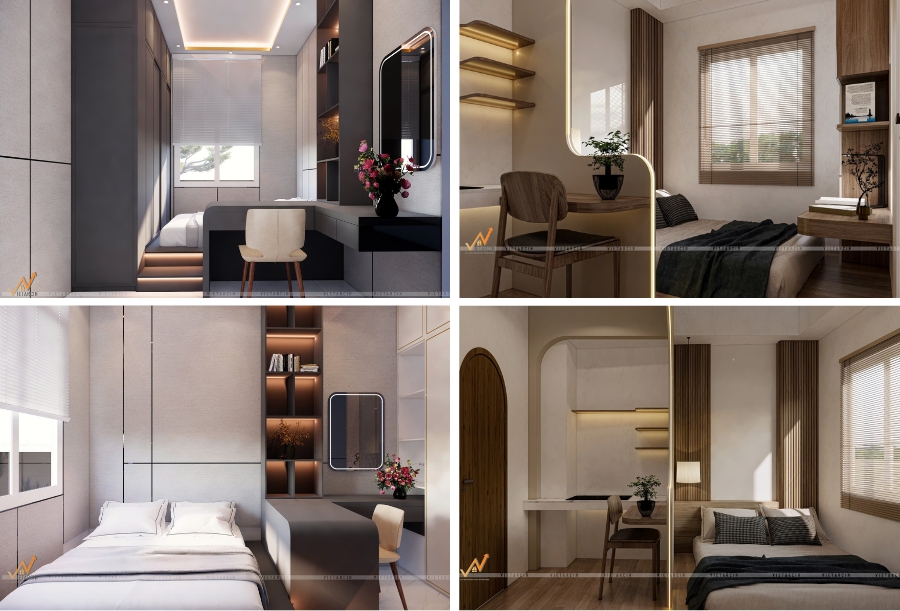 Mẫu thiết kế phòng ngủ 20m2 theo phong cách minimalism tiện nghi